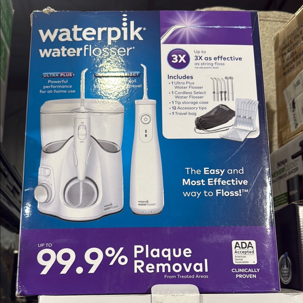 White and Purple Water Flosser with Sleek Design